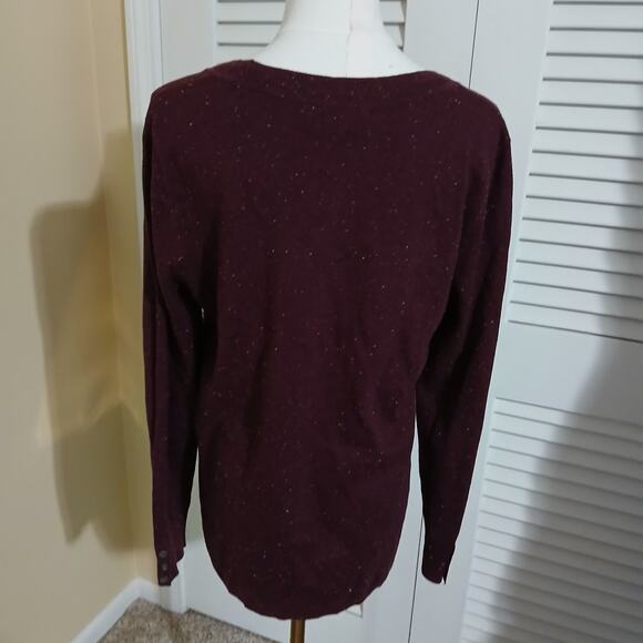 Talbots Med Maroon Multicolor Flecked V-Neck Sweater Cotton Blend Lightweight - Picture 3 of 16
